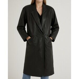 VTG 80s John Weitz Petite Black Leather Coat Goth Y2K Punk